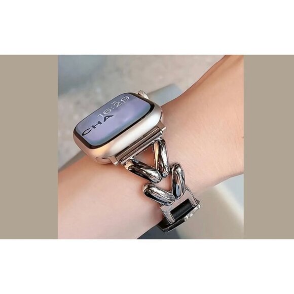 Luxury Silver & Black Watch Band - Picture 1 of 4